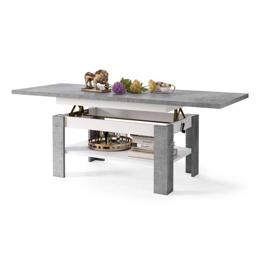 Mesa de centro plegable con tablero elevable ROY gris/blanco