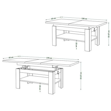 Mesa de centro plegable con tablero elevable ROY gris/blanco