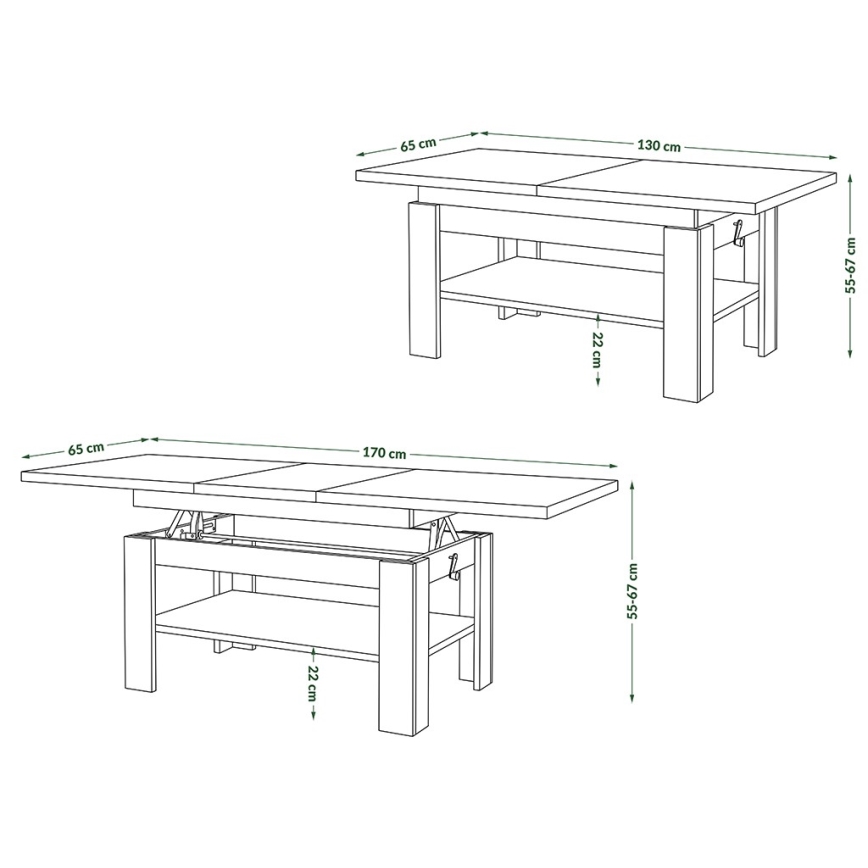 Mesa de centro plegable con tablero elevable ROY gris/blanco