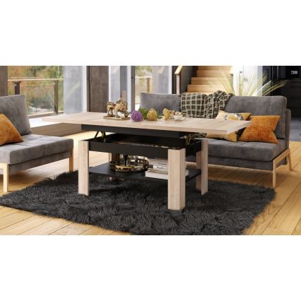 Mesa de centro plegable con tablero elevable ROY roble/negro