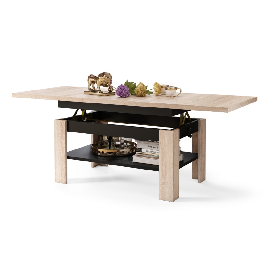 Mesa de centro plegable con tablero elevable ROY roble/negro