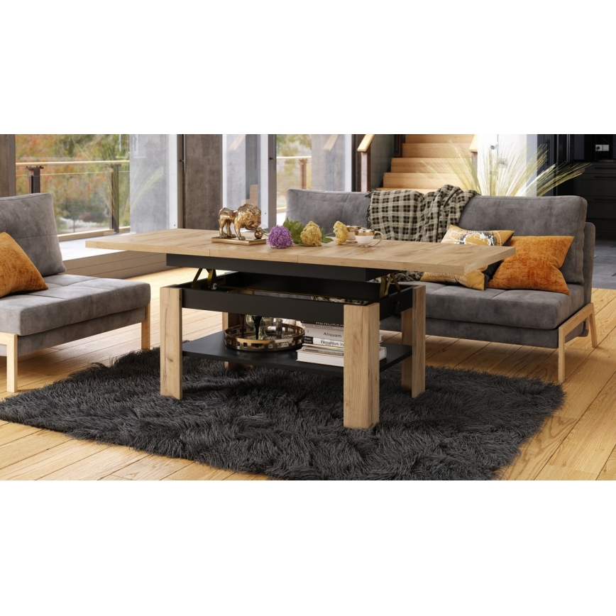 Mesa de centro plegable con tablero elevable ROY roble sonoma/negro