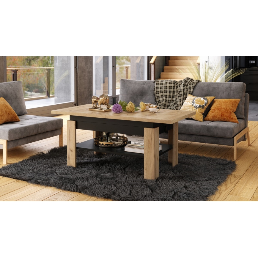 Mesa de centro plegable con tablero elevable ROY roble sonoma/negro