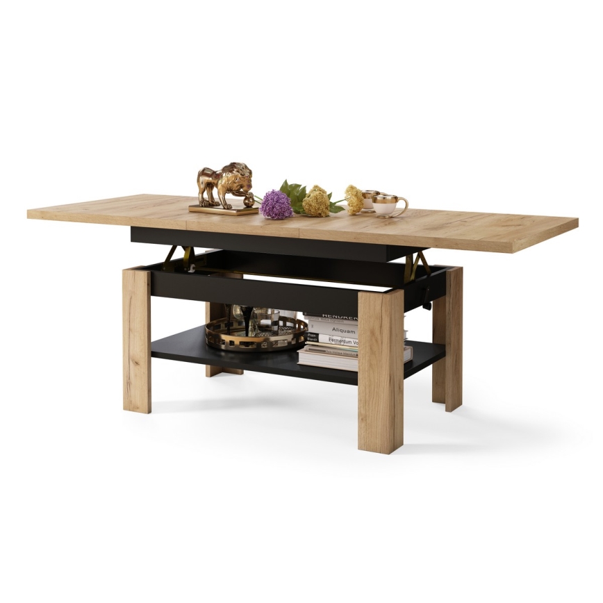 Mesa de centro plegable con tablero elevable ROY roble sonoma/negro