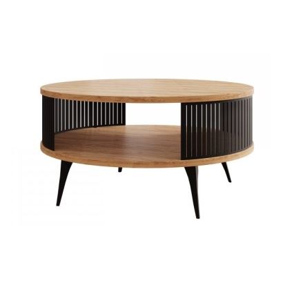 Mesa de centro ROENNI 44x75 cm negro/dorado roble