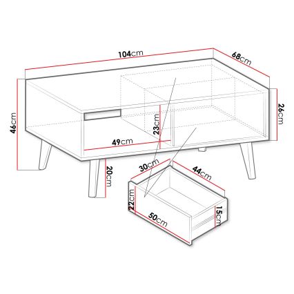 Mesa de centro WILLOW 46x104 cm negro/roble artisan