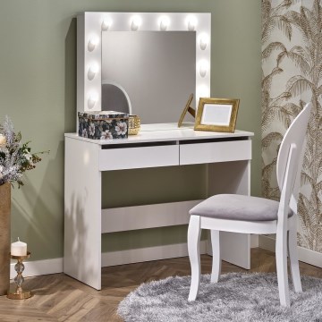 Mesa de tocador con iluminación LED HOLLYWOOD 140x94 cm blanco
