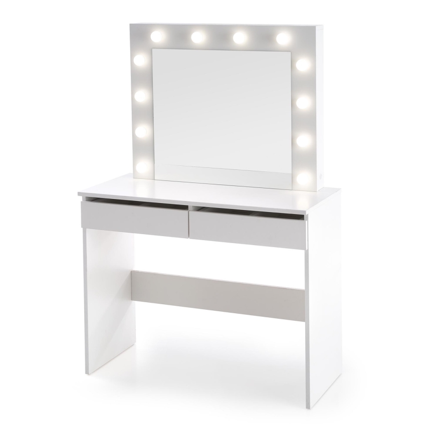 Mesa de tocador con iluminación LED HOLLYWOOD 140x94 cm blanco