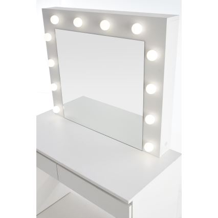 Mesa de tocador con iluminación LED HOLLYWOOD 140x94 cm blanco