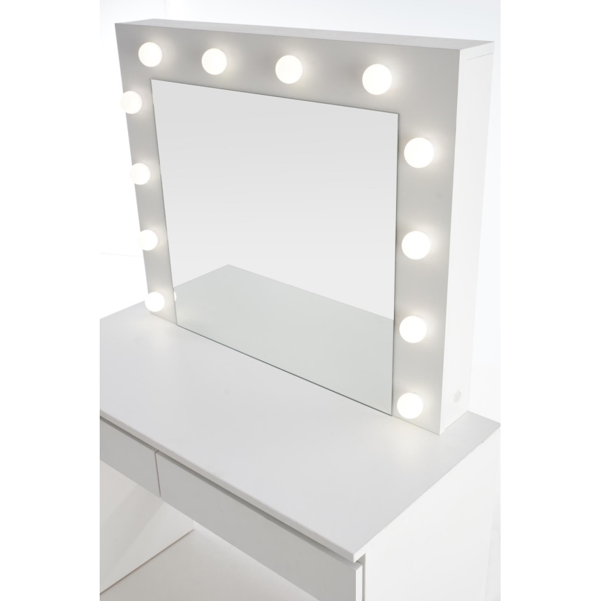 Mesa de tocador con iluminación LED HOLLYWOOD 140x94 cm blanco