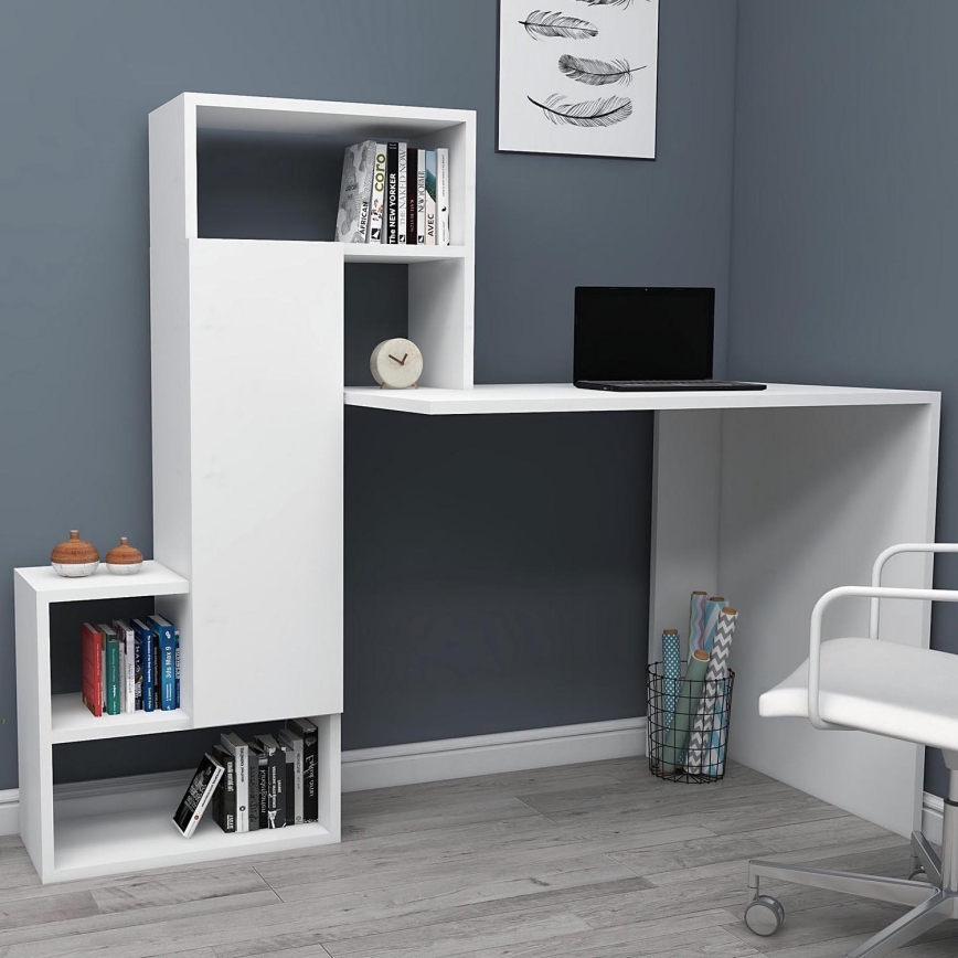 Mesa de trabajo con estante IRMAK 119x138,6 cm blanco