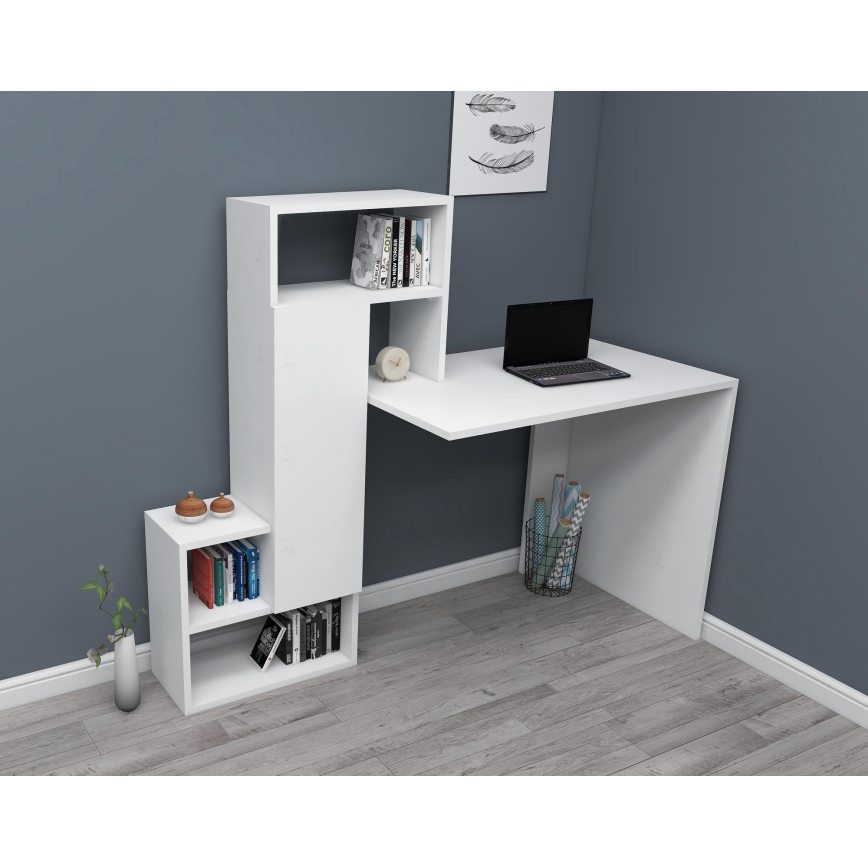 Mesa de trabajo con estante IRMAK 119x138,6 cm blanco