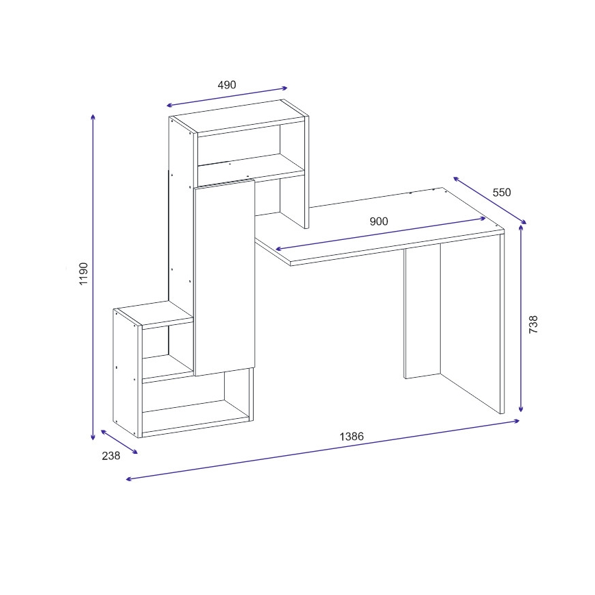 Mesa de trabajo con estante IRMAK 119x138,6 cm blanco