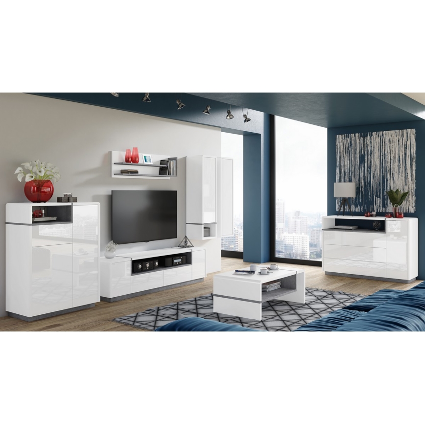 Mesa de TV FRED blanco/gris