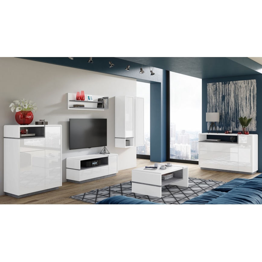 Mesa de TV FRED blanco/gris