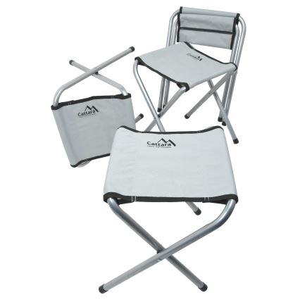 Mesa plegable de camping + 4x silla blanco/cromo mate