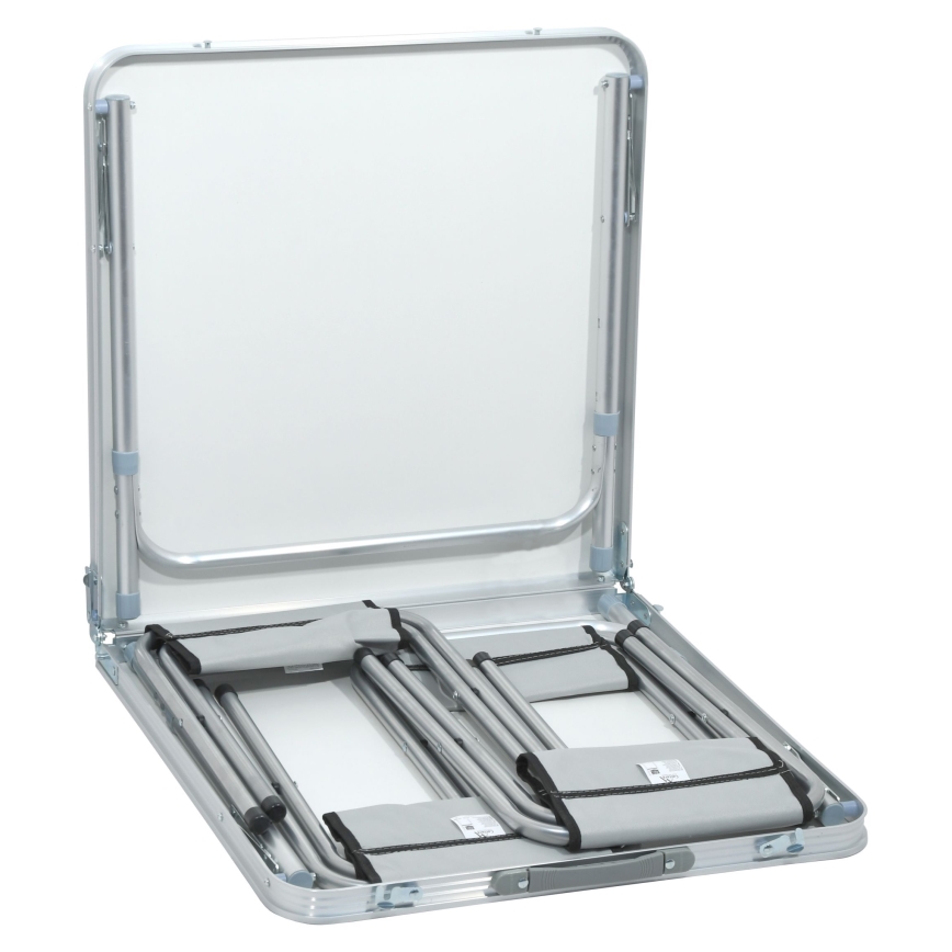 Mesa plegable de camping + 4x silla blanco/cromo mate