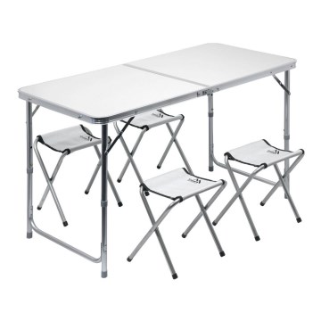 Mesa plegable de camping + 4x silla blanco/cromo mate