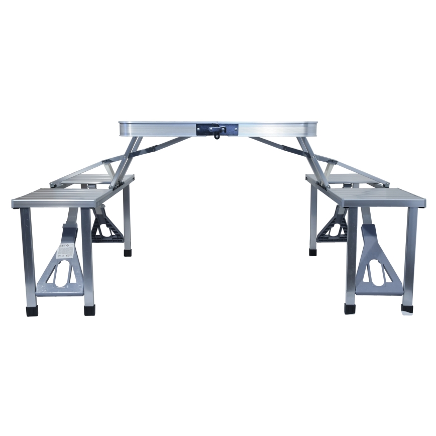 Mesa plegable de camping con sillas blanco/cromo mate