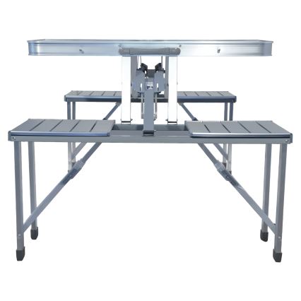 Mesa plegable de camping con sillas blanco/cromo mate