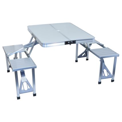 Mesa plegable de camping con sillas blanco/cromo mate