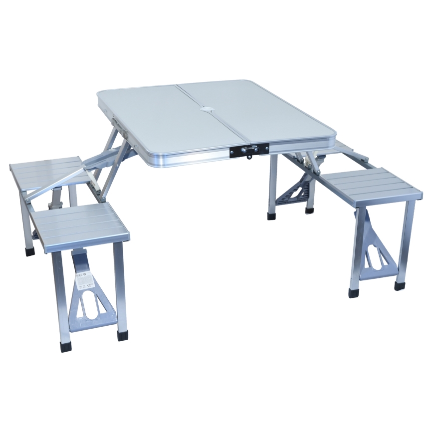 Mesa plegable de camping con sillas blanco/cromo mate