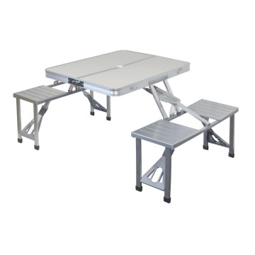 Mesa plegable de camping con sillas blanco/cromo mate