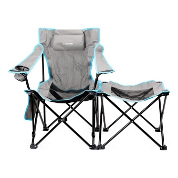 Mesa plegable de camping + silla gris/azul