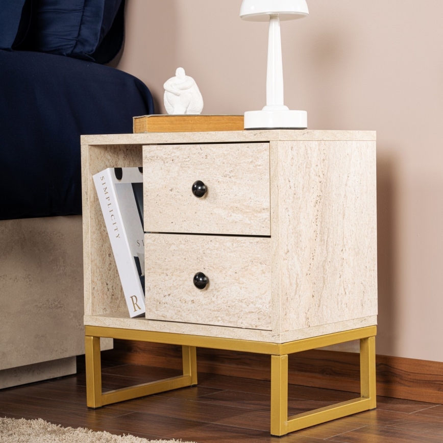 Mesita de noche GLIMMER 50x45,2 cm beige/dorado