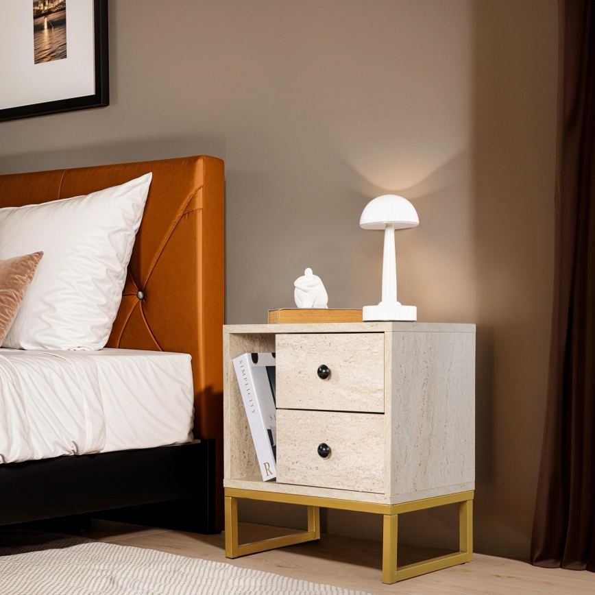Mesita de noche GLIMMER 50x45,2 cm beige/dorado