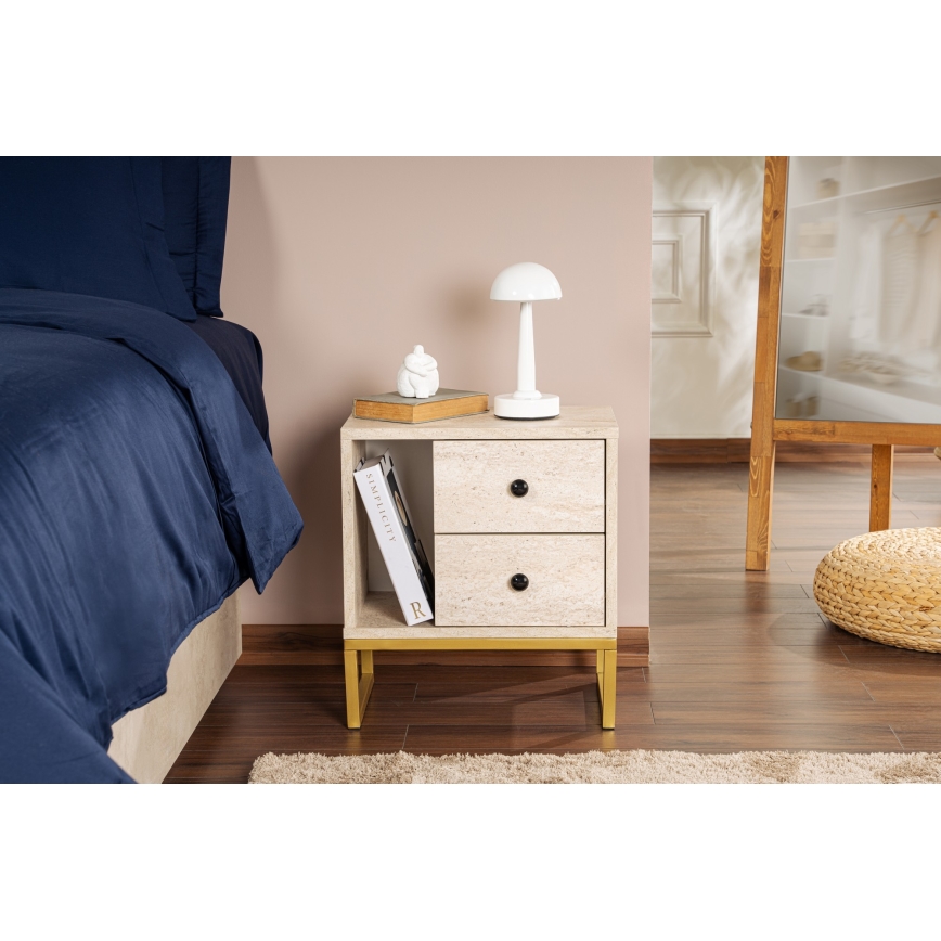 Mesita de noche GLIMMER 50x45,2 cm beige/dorado
