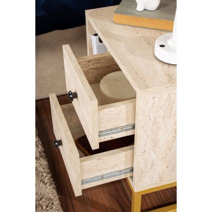 Mesita de noche GLIMMER 50x45,2 cm beige/dorado