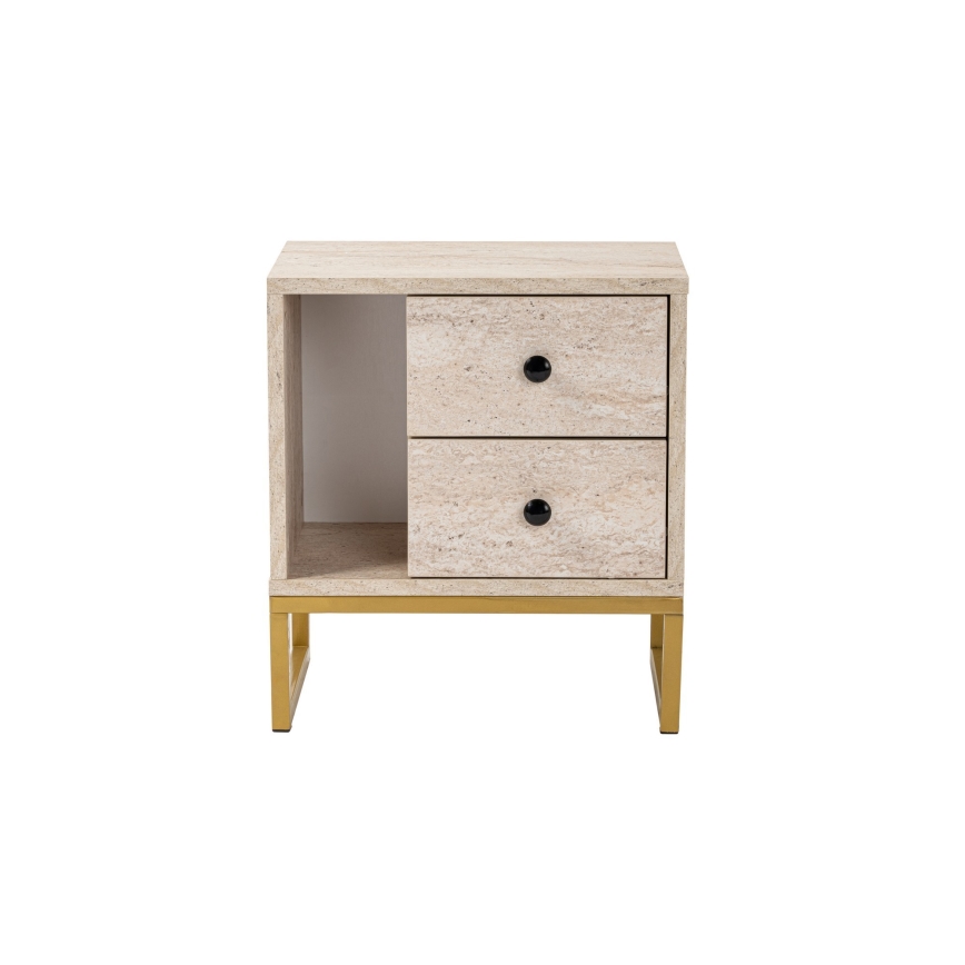Mesita de noche GLIMMER 50x45,2 cm beige/dorado