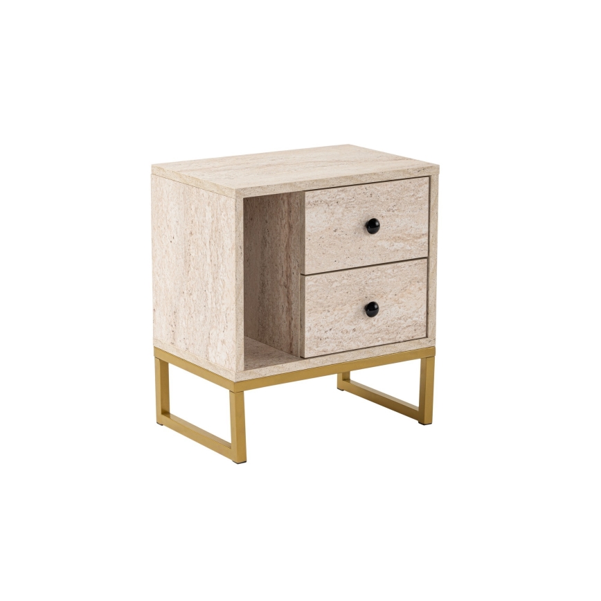 Mesita de noche GLIMMER 50x45,2 cm beige/dorado