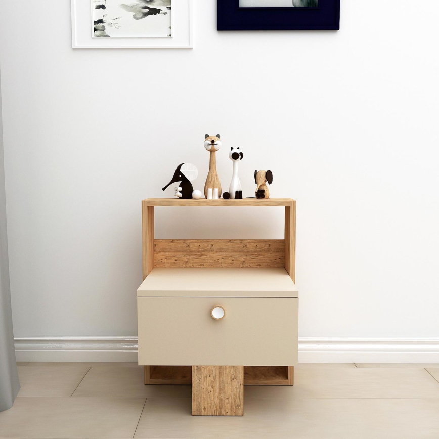 Mesita de noche SNEKER 60x48,6 cm beige/pino atlántico