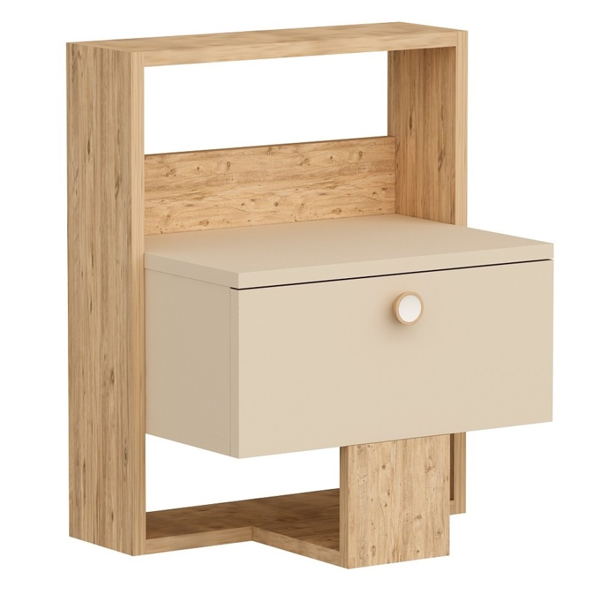 Mesita de noche SNEKER 60x48,6 cm beige/pino atlántico