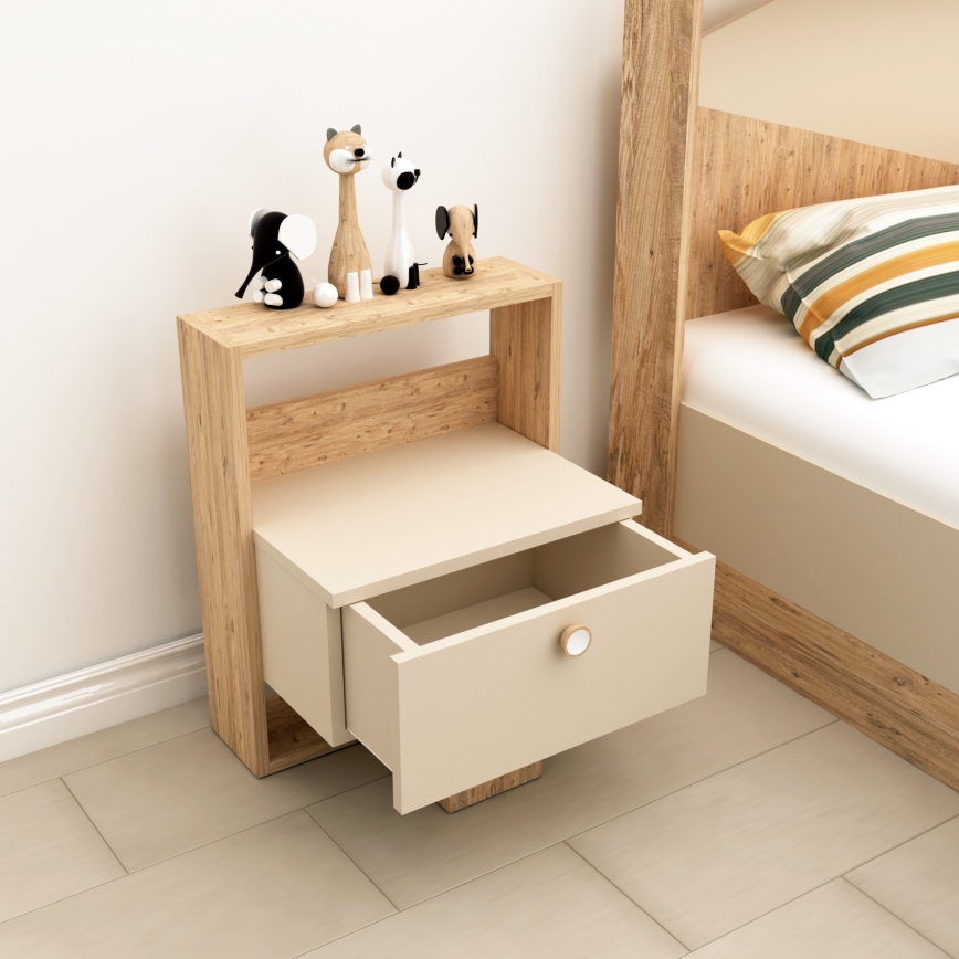 Mesita de noche SNEKER 60x48,6 cm beige/pino atlántico