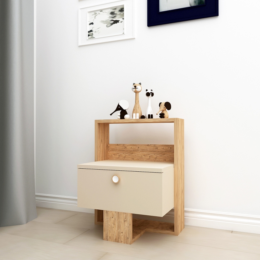 Mesita de noche SNEKER 60x48,6 cm beige/pino atlántico