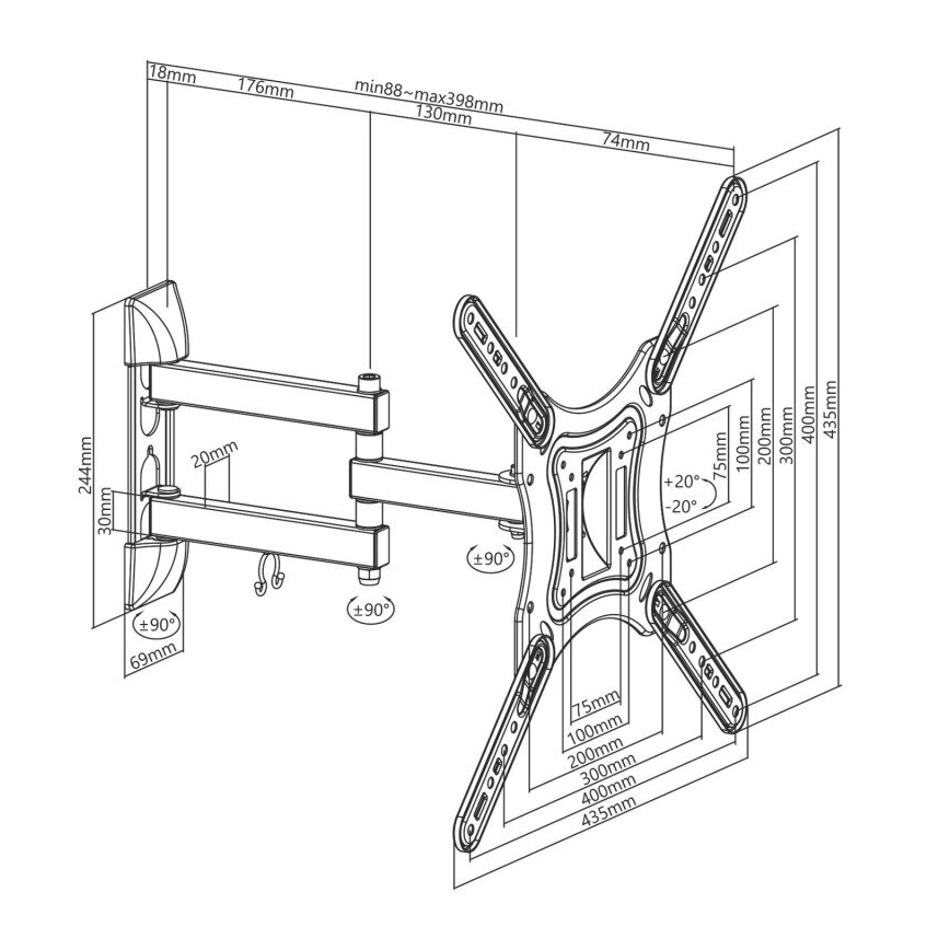 MK FLORIA MKF-23DP444 - Soporte de pared para TV con junta 65" negro