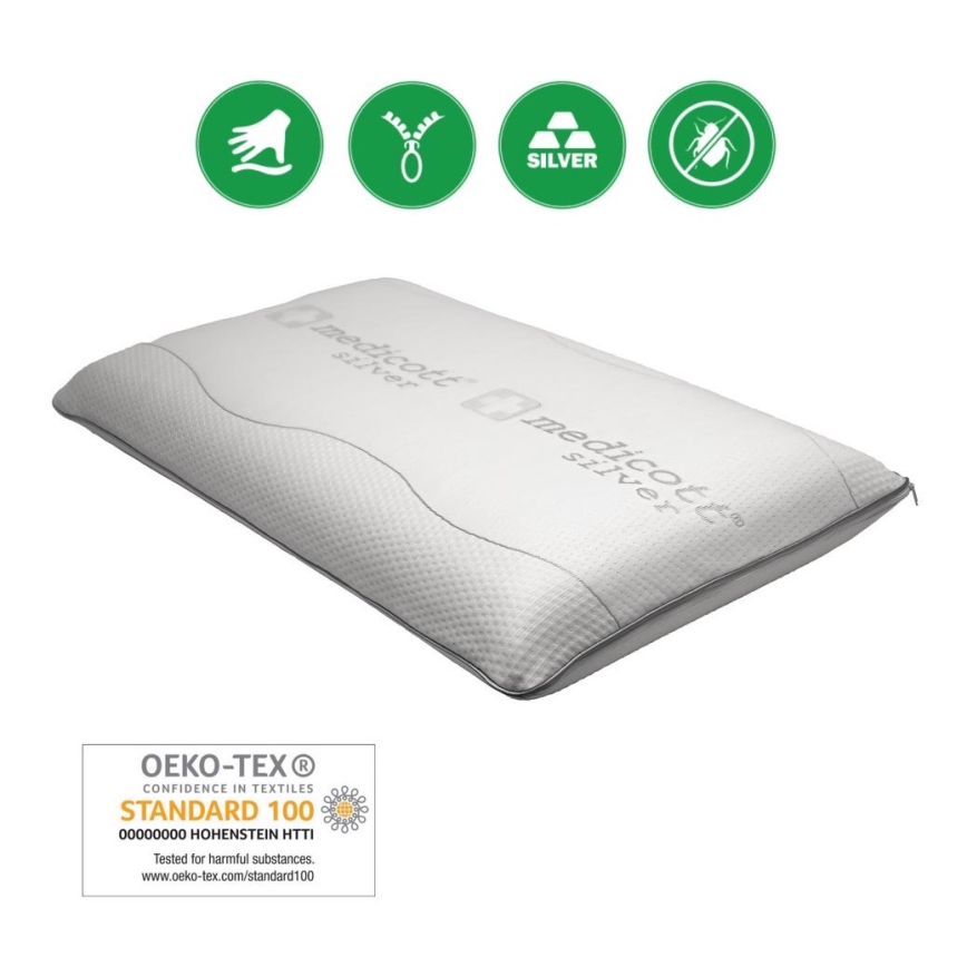 Monarch - Almohada ortopédica con espuma viscoelástica RIMINI 40x70 cm Plata Medicott