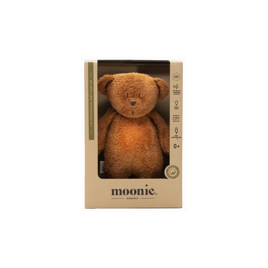 Moonie - Pelele con melodía y luz, pequeño oso de miel orgánica en tono caramelo natural