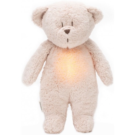 Moonie - Pelele con melodía y luz, pequeño oso de miel orgánica en tono rosado natural