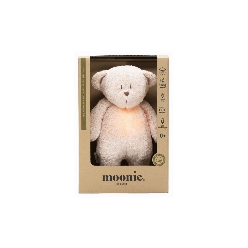 Moonie - Pelele con melodía y luz, pequeño oso de miel orgánica en tono rosado natural