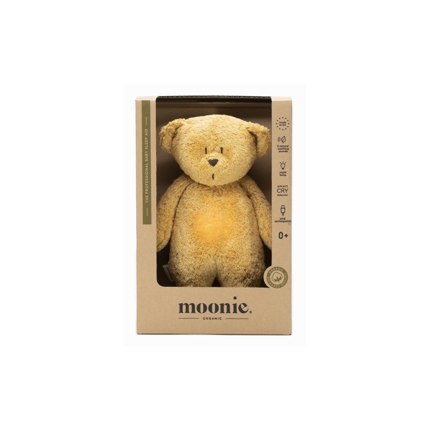 Moonie - Pelele con melodía y luz, pequeño oso de miel orgánica natural