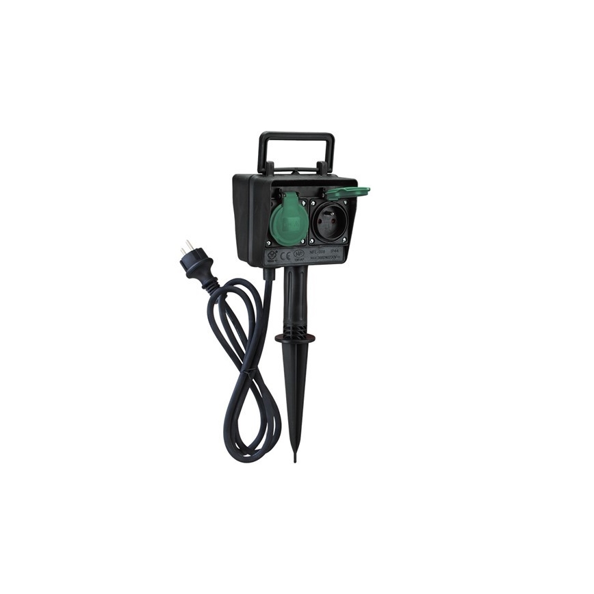 Multitoma de jardín para exterior IP44 + temporizador, cable de goma 1,5 m