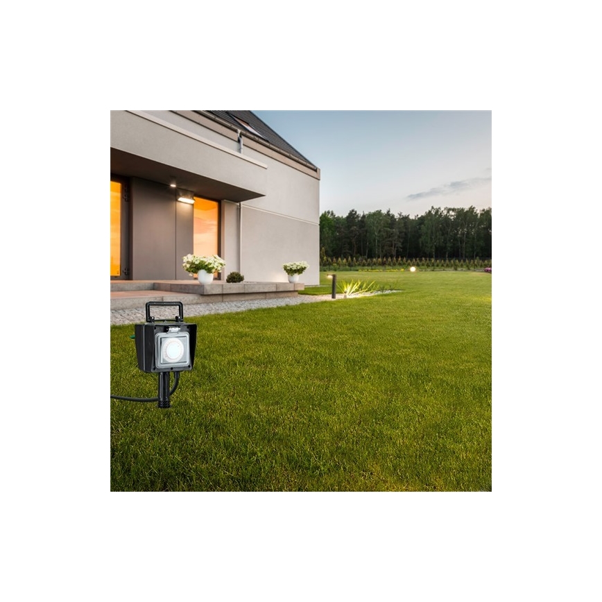 Multitoma de jardín para exterior IP44 + temporizador, cable de goma 1,5 m
