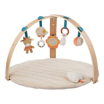Nattou - Manta infantil para jugar con un trapecio de madera MILA, ZOE & LANA