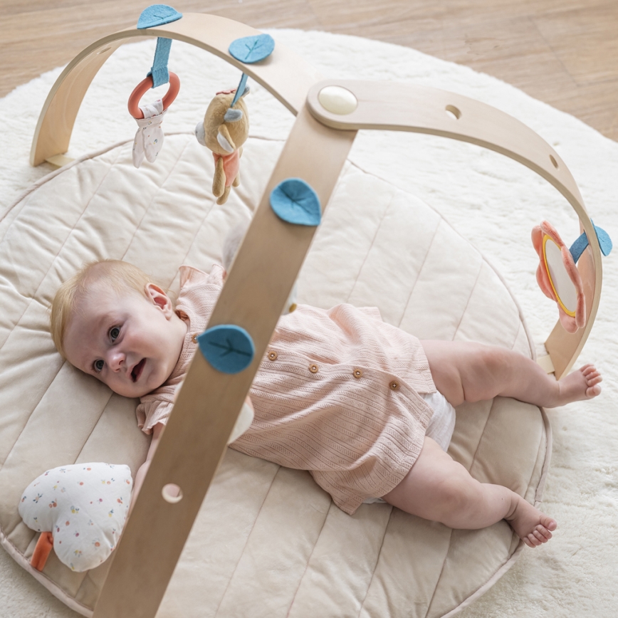 Nattou - Manta infantil para jugar con un trapecio de madera MILA, ZOE & LANA