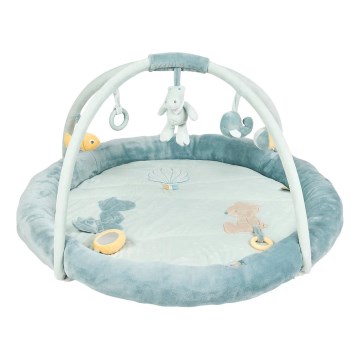 Nattou - Manta infantil para jugar con un trapecio ROMEO, JULES & SALLY azul