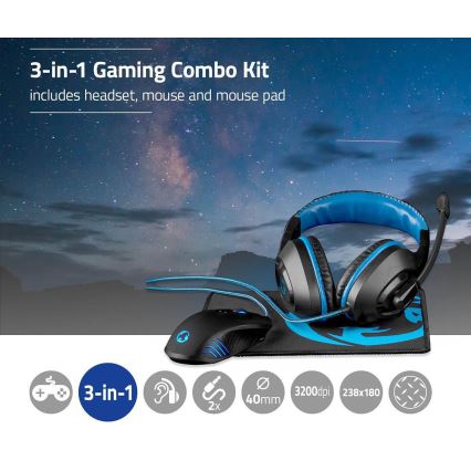 Kit Gaming 3en1 negro/azul